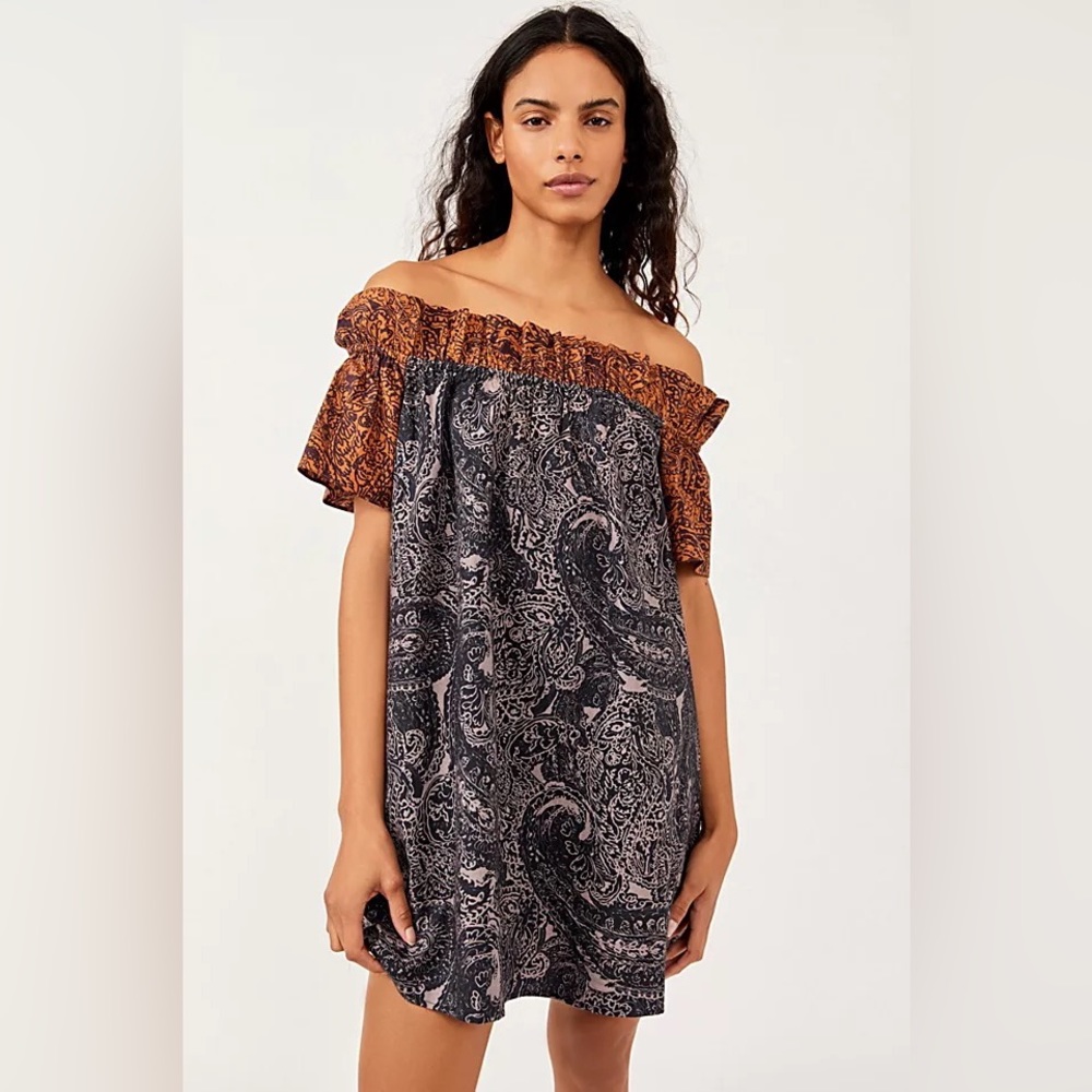 Free People Sophie Off-Shoulder Mini Dress Navy Combo
